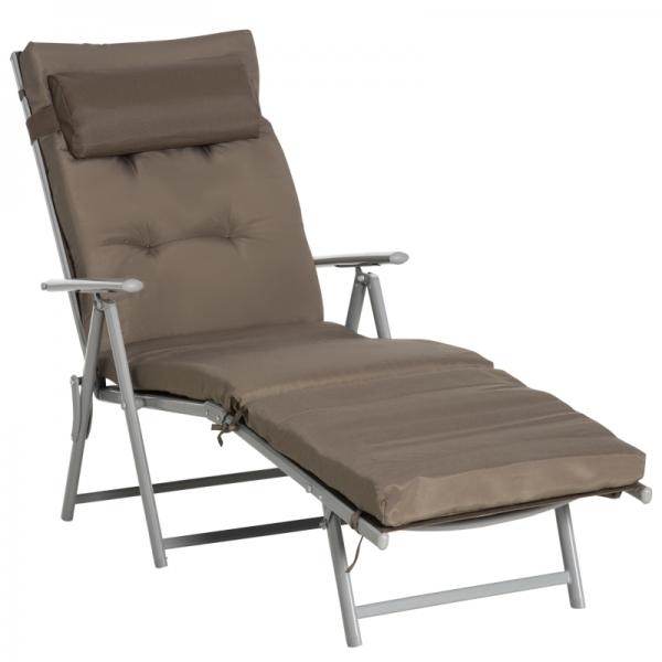 Sonnenliege Strandliege Gartenliege klappbar verstellbar mit Kissen Garten Metall Stoff Braun+Silber - Palo24