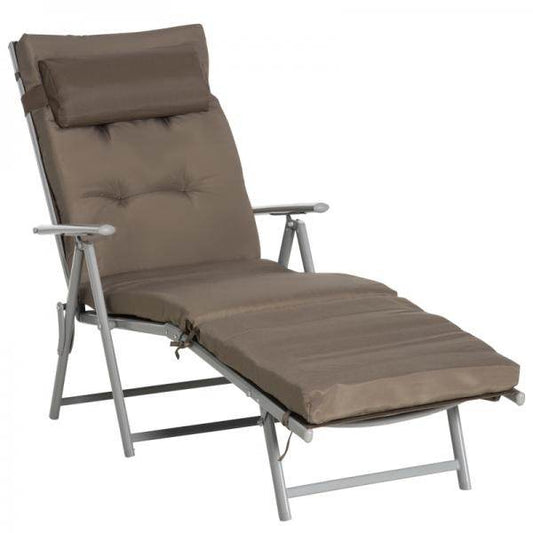 Sonnenliege Strandliege Gartenliege klappbar verstellbar mit Kissen Garten Metall Stoff Braun+Silber - Palo24