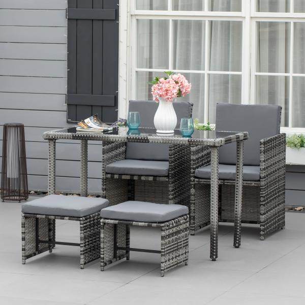 Polyrattan Sitzgruppe für 4 Personen Essgruppe Gartenset Garnitur mit Kissen, Grau - Palo24