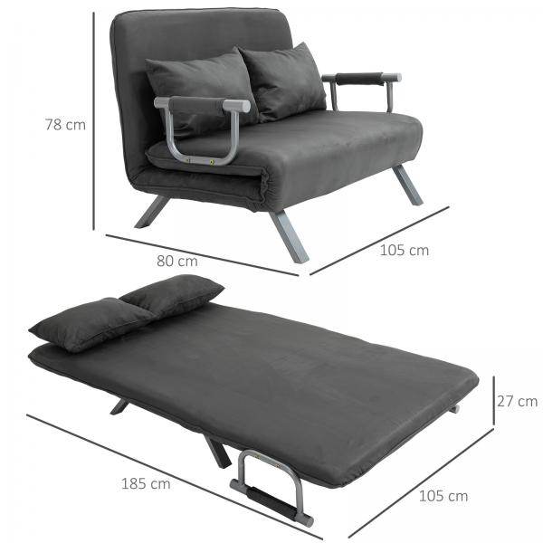 2er-Sofa mit Schlaffunktion, Schlafsofa mit Verstellbarer Rückenlehne Grau - Palo24
