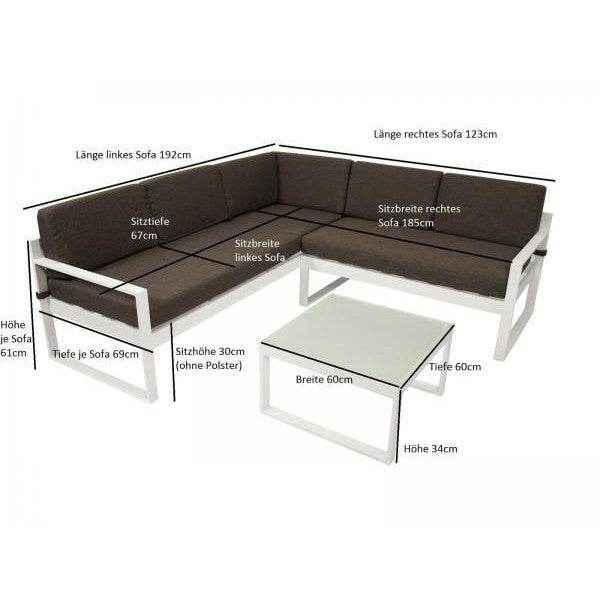 Lounge Set ARESE, Aluminium weiss, Polster dunkelgrau