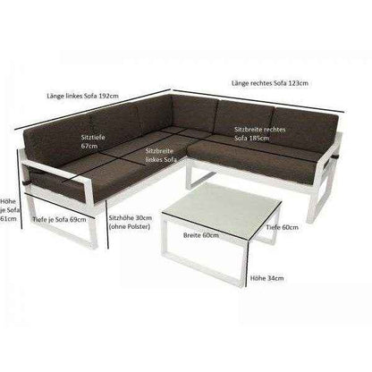 Lounge Set ARESE, Aluminium weiss, Polster dunkelgrau