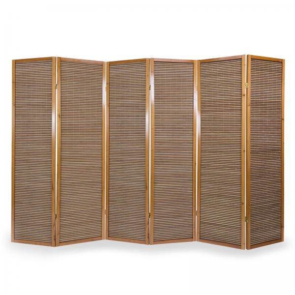 6fach Holz Paravent Raumteiler Bambus braun - Palo24