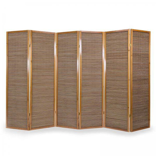6fach Holz Paravent Raumteiler Bambus braun - Palo24
