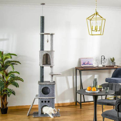 Kratzbaum Deckenhoch Katzenbaum mit Spielbaum Sisal 225-255 höhenverstellbar - Palo24