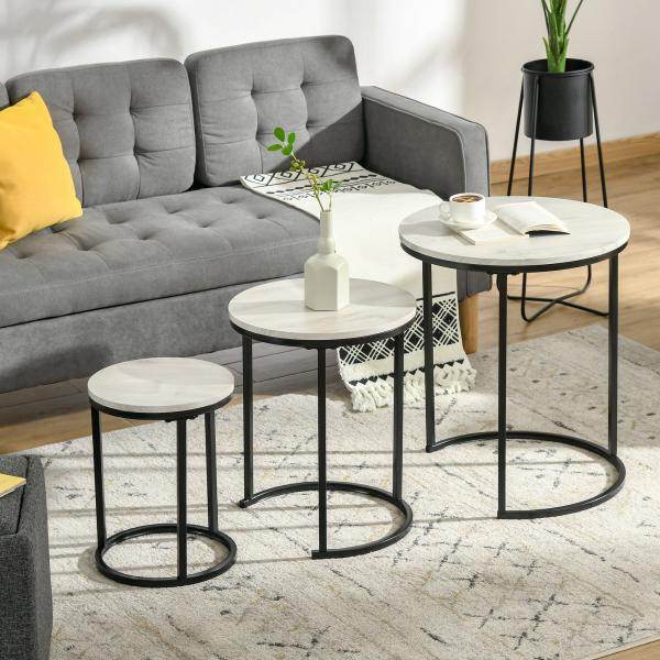 Beistelltisch Schwarz+Grau+Weiss 51 cm x 51 cm x 60 cm - Palo24