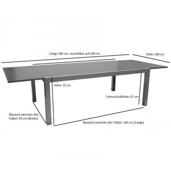 Ausziehtisch 180/240x100cm, Aluminium + Glas - Palo24