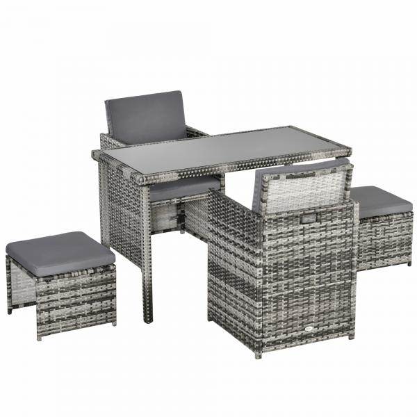 Polyrattan Sitzgruppe für 4 Personen Essgruppe Gartenset Garnitur mit Kissen, Grau - Palo24