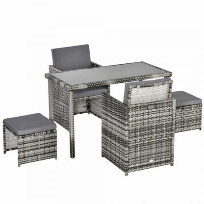 Polyrattan Sitzgruppe für 4 Personen Essgruppe Gartenset Garnitur mit Kissen, Grau - Palo24