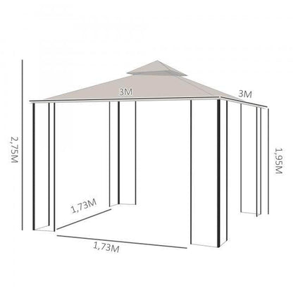 Gartenpavillon Partyzelt Festzelt Doppeldach 3x3m - Palo24