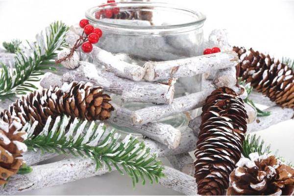 Adventskranz Stern, Weihnachtsdeko Tischdeko, Holz mit Kerzenglas 40x40x12cm weiss-grau - Palo24