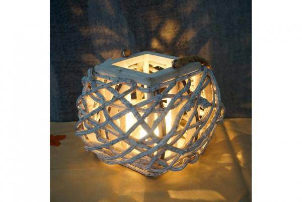 Windlicht 40cm, Hängelaterne Kerzenhalter mit Glaseinsatz 8cm, weiss-grau - Palo24