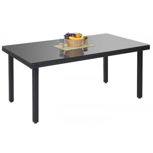 Poly-Rattan Gartentisch Cava, Esstisch Tisch mit Glasplatte, 160x90x74cm ~ anthrazit - Palo24