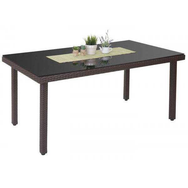 Poly-Rattan Gartentisch Cava, Esstisch Tisch mit Glasplatte, 160x90x74cm ~ braun - Palo24