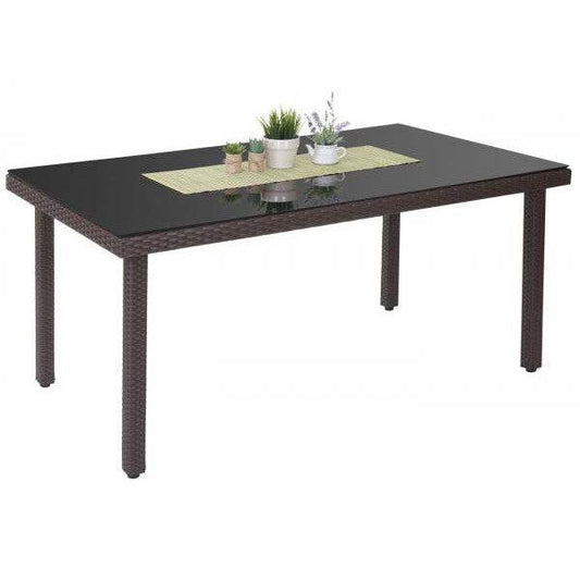 Poly-Rattan Gartentisch Cava, Esstisch Tisch mit Glasplatte, 160x90x74cm ~ braun - Palo24