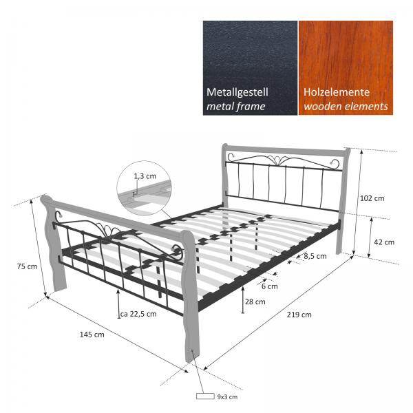 Metallbett 140x200cm Bettgestell Doppelbett 1008 schwarz - Palo24