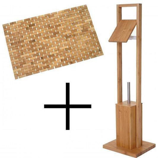 Badezimmerset WC-Papierhalter Klopapierhalter Badematte Badvorleger Set Bambus - Palo24
