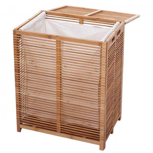 Wäschetruhe HWC-B18, Wäschebox Wäschekorb Wäschesammler, Bambus 61x50x35cm - Palo24