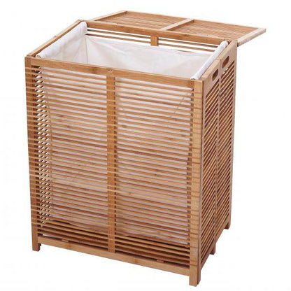 Wäschetruhe HWC-B18, Wäschebox Wäschekorb Wäschesammler, Bambus 61x50x35cm - Palo24