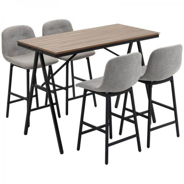 Bartisch mit Barhockern im Industrie-Design, Knopfheftung, Grau + Schwarz - Palo24