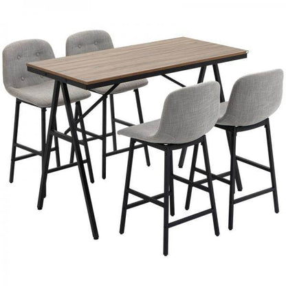 Bartisch mit Barhockern im Industrie-Design, Knopfheftung, Grau + Schwarz - Palo24