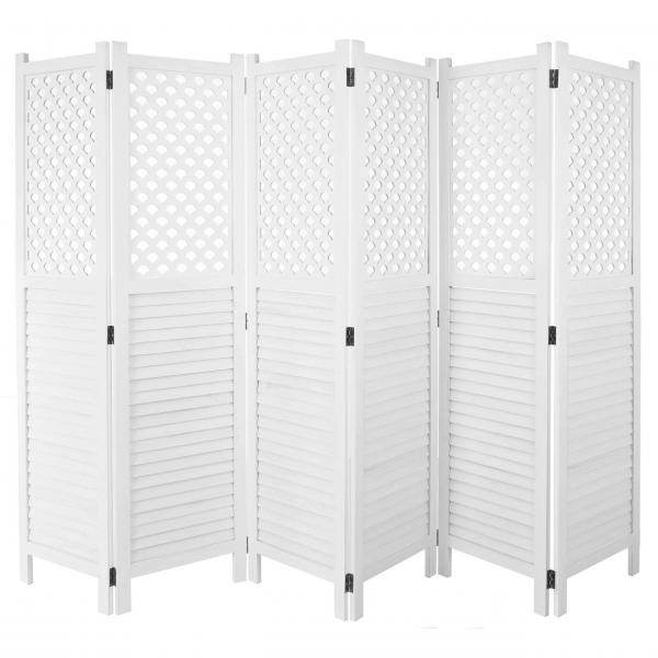 Paravent HWC-A84, Raumteiler Trennwand Sichtschutz, Ornamente 170x245cm ~ weiss - Palo24