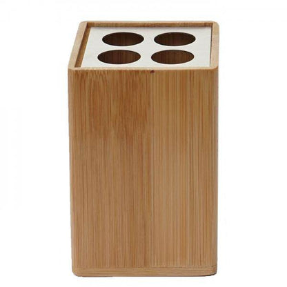 4-teiliges Badset HWC-B85, Badezimmerset Badaccessoires Seifenspender Zahnbürstenhalter, Bambus - Palo24