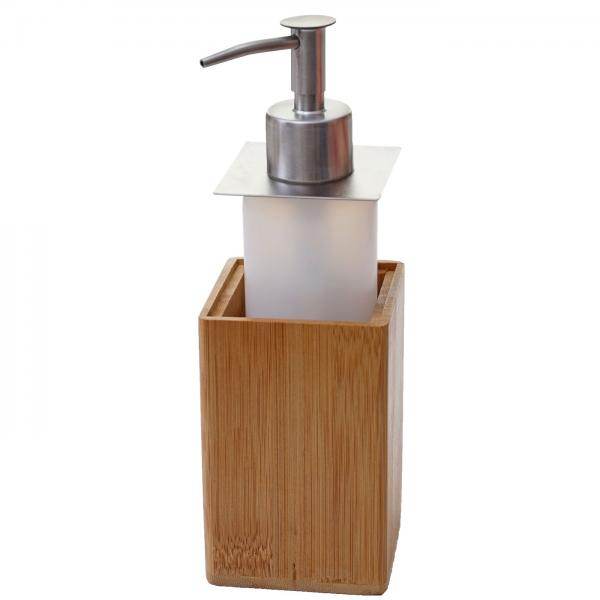 4-teiliges Badset HWC-B85, Badezimmerset Badaccessoires Seifenspender Zahnbürstenhalter, Bambus - Palo24