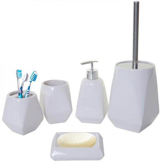 5-teiliges Badset HWC-C71, WC-Garnitur Badezimmerset Badaccessoires, Keramik ~ weiss - Palo24