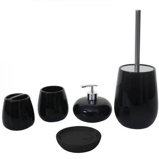5-teiliges Badset HWC-C72, WC-Garnitur Badezimmerset Badaccessoires, Keramik ~ schwarz - Palo24