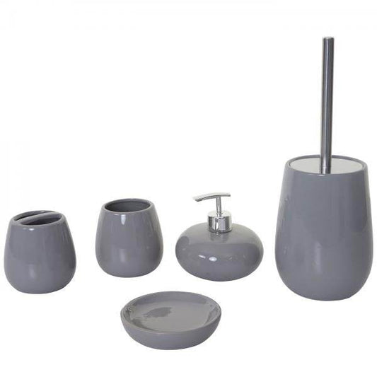 5-teiliges Badset HWC-C72, WC-Garnitur Badezimmerset Badaccessoires, Keramik ~ grau - Palo24