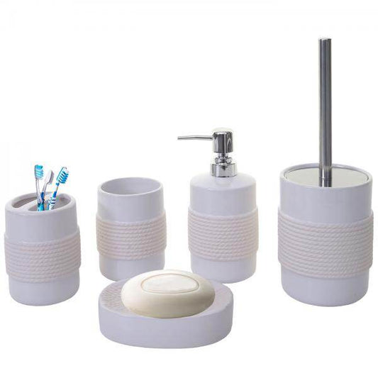 5-teiliges Badset HWC-C73, WC-Garnitur Badezimmerset Badaccessoires, Keramik ~ weiss - Palo24