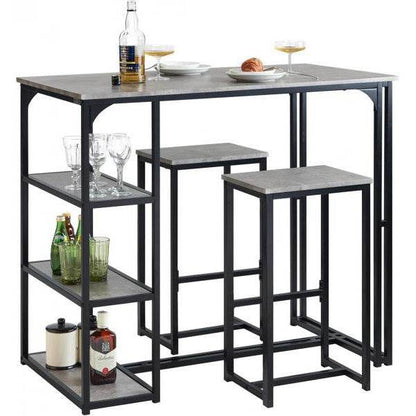 Bartisch Mit 2 Stühlen | Bartisch Set | 3-Teilig | Esstisch | Hellgrau - Palo24
