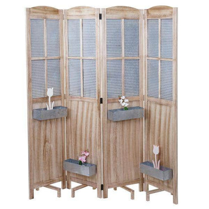 Paravent HWC-D26 Pflanzkörbe, Raumteiler Trennwand spanische Wand Sichtschutz, Holz Metall 170x161x29cm - Palo24