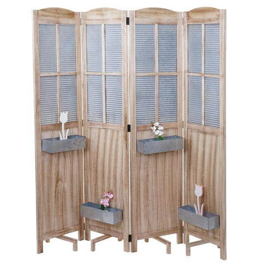 Paravent HWC-D26 Pflanzkörbe, Raumteiler Trennwand spanische Wand Sichtschutz, Holz Metall 170x161x29cm - Palo24