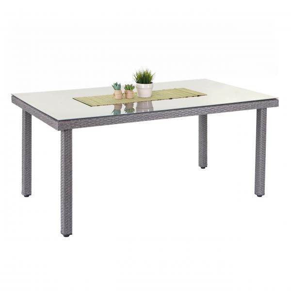 Poly-Rattan Gartentisch Cava, Esstisch Tisch mit Glasplatte, 160x90x74cm ~ grau - Palo24