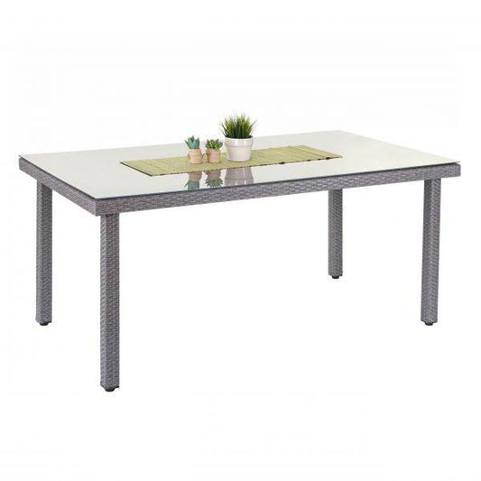 Poly-Rattan Gartentisch Cava, Esstisch Tisch mit Glasplatte, 160x90x74cm ~ grau - Palo24