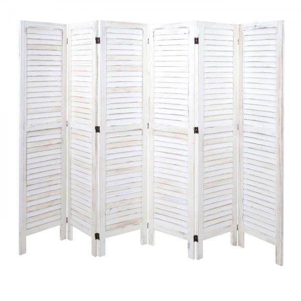Paravent HWC-G30, Trennwand Sichtschutz Raumteiler, Shabby-Look 170x240cm ~ weiß - Palo24