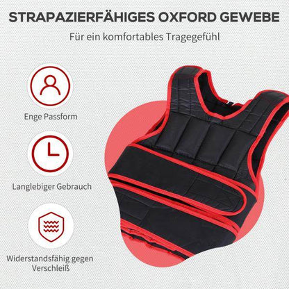 20 kg Trainingsweste einstellbare Gewichtsweste Schwarz+Rot - Palo24