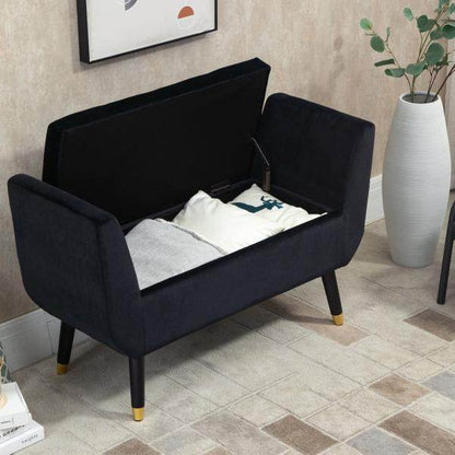 Sitzbank Polsterbank mit Stauraum Armlehnen Truhenbank Samtartiges Polyester Gummiholz Schwarz - Palo24