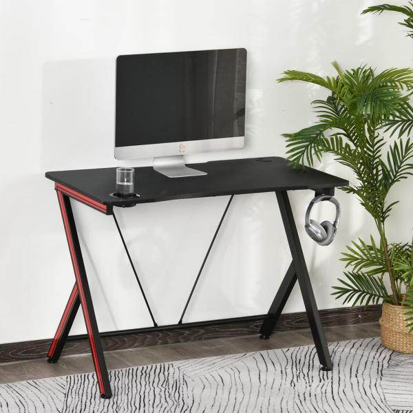 Gaming-Tisch Schreibtisch Computertisch mit Kopfhörerhaken Stahl + MDF Schwarz - Palo24