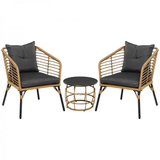 3-teiliges Bistro-Set, wetterbeständig, 1 Beistelltisch, 2 Stühle, Sand+Dunkelgrau - Palo24