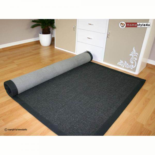 Sisalteppich Bordürenteppich 245 cm x 345 cm Naturfaser Sisal Teppich Anthrazit - Palo24