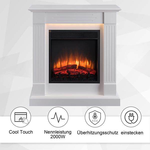 BALDERIA Elektrokamin Ladina 3D-Flammeneffekt Elektro Heizung 2000W Weiss - Palo24