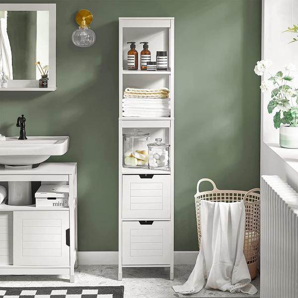 Bad Hochschrank | Badschrank Weiss | Badezimmermöbel Landhaus - Palo24