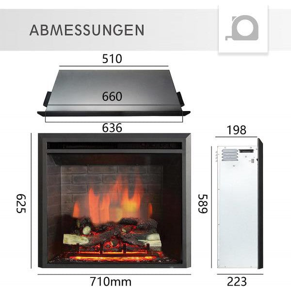 BALDERIA Calida 26" Elektrischer Einbaukamin 3D-Flammeneffekt 2000W - Palo24