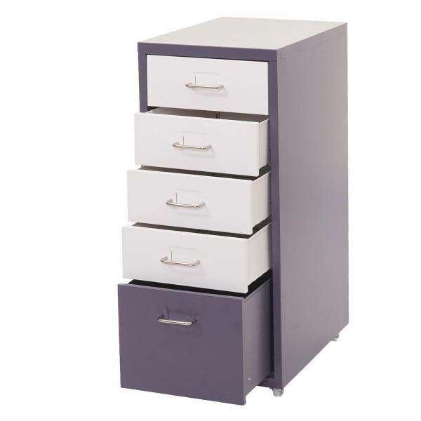 Rollcontainer Boston T851, Schubladenschrank Stahlschrank, 69x28x41cm 5 Schubladen ~ dunkelgrau weiss-dunkelgrau - Palo24