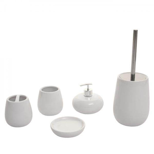 5-teiliges Badset HWC-C72, WC-Garnitur Badezimmerset Badaccessoires, Keramik ~ weiss - Palo24