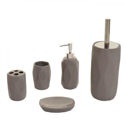 5-teiliges Badset HWC-H88, WC-Garnitur Badezimmerset Badaccessoires, Keramik ~ grau - Palo24