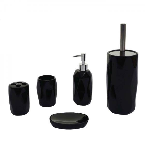 5-teiliges Badset HWC-H88, WC-Garnitur Badezimmerset Badaccessoires, Keramik ~ schwarz - Palo24